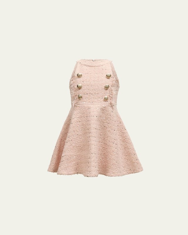 Girl's Roma Boucle Button Dress, Size 4-1